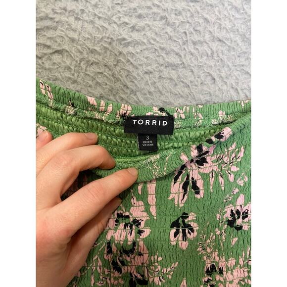 Torrid womens 3X green floral sun dress lined ruffle smocked midi lightweight - Picture 6 of 12